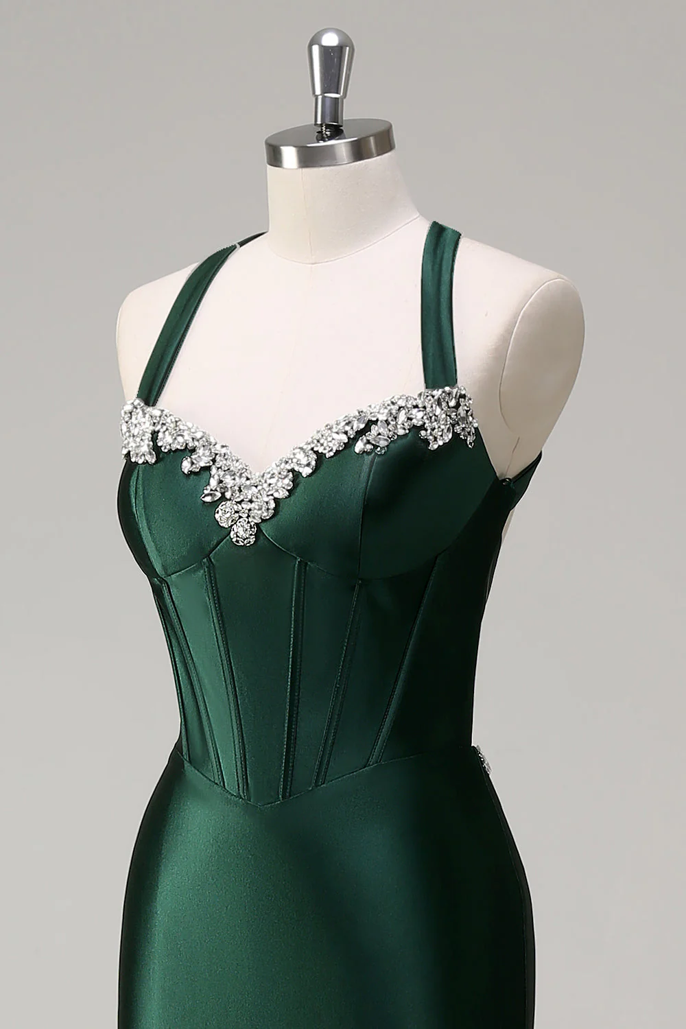 Robe de soirée scintillante vert foncé sirène dos nu corset à paillettes - Image 6