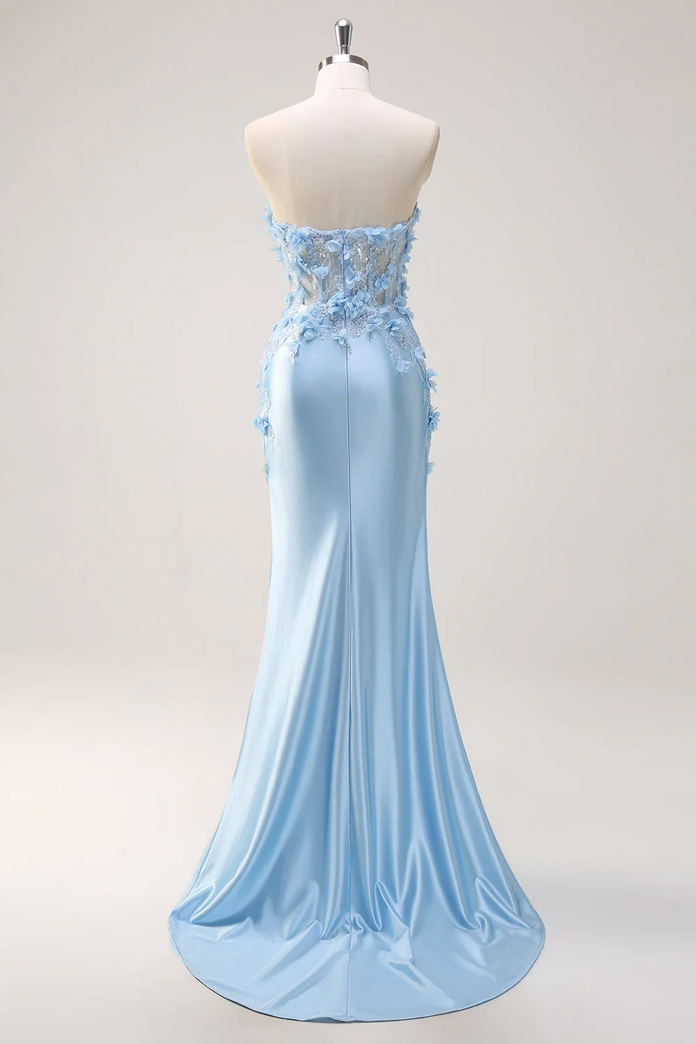 Robe de Soirée sirène bleu ciel sans bretelles à sequins avec appliques - Image 2