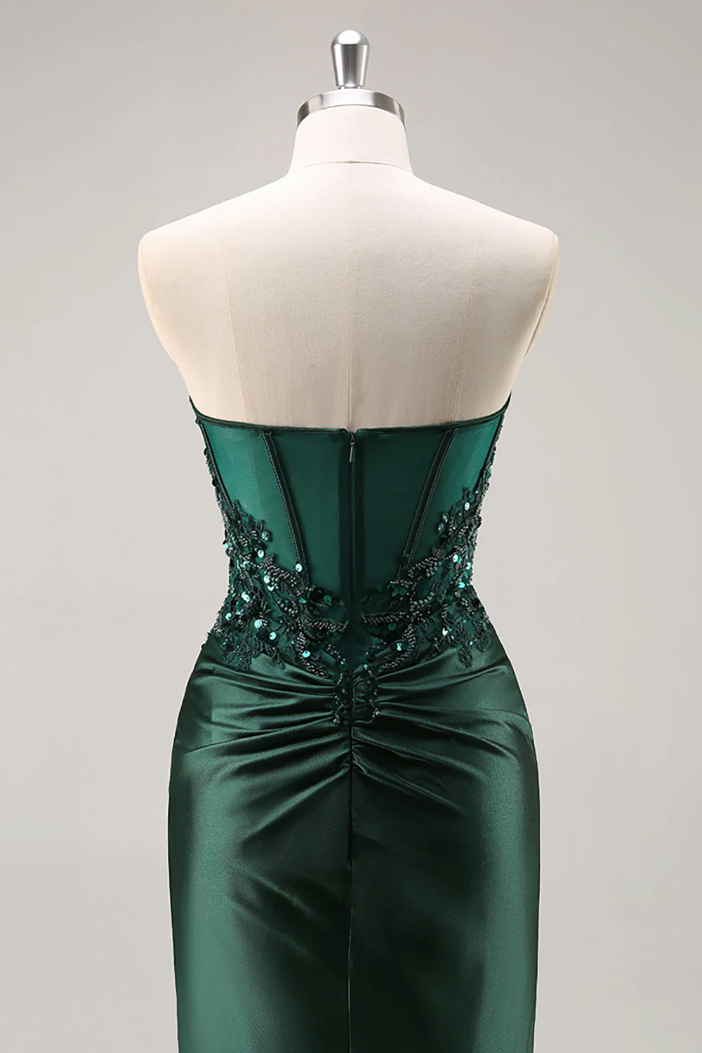Robe de soirée sirène vert foncé à sequins avec fente - Image 6