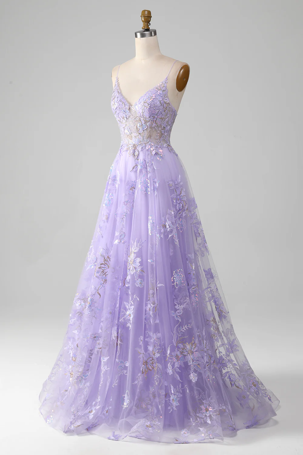 Robe de Soirée violette à paillettes trapèze avec broderie - Image 4
