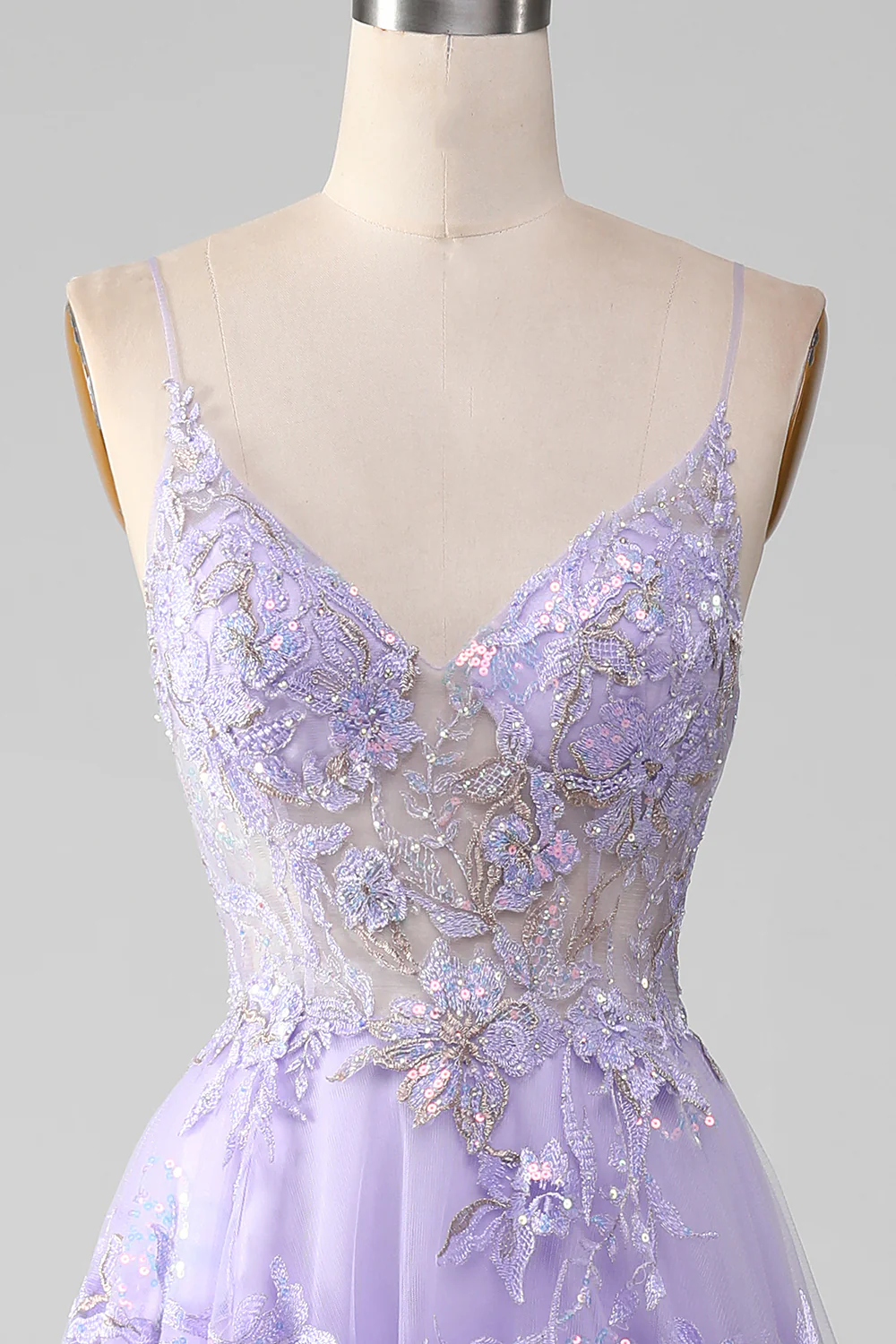 Robe de Soirée violette à paillettes trapèze avec broderie - Image 5