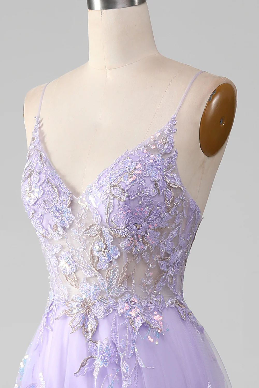 Robe de Soirée violette à paillettes trapèze avec broderie - Image 7