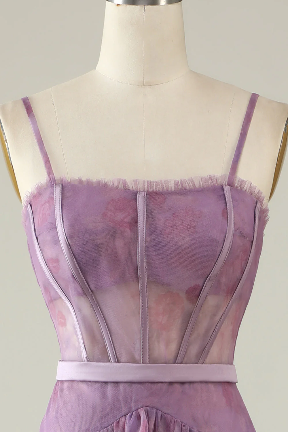 Robe de soirée violette imprimée A Line Corset - Image 4
