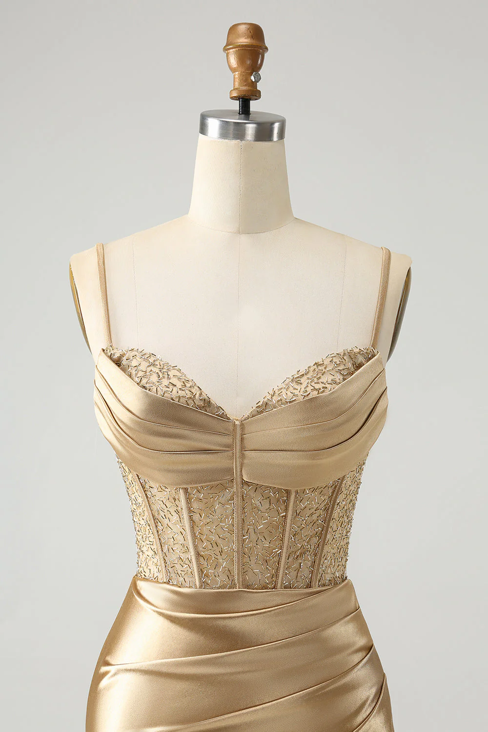 Robe de balle en satin corset à bretelles spaghetti rouge élégante avec fente - Image 10