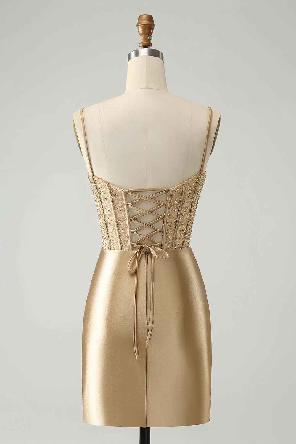 Robe de balle en satin corset à bretelles spaghetti rouge élégante avec fente - Image 8