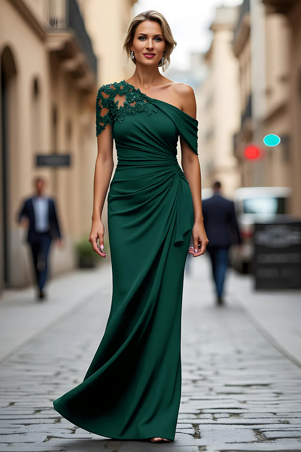 Robe mère de la mariée sirène noire asymétrique à appliques - Image 11