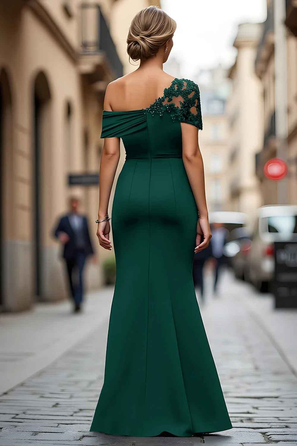 Robe mère de la mariée sirène noire asymétrique à appliques - Image 12