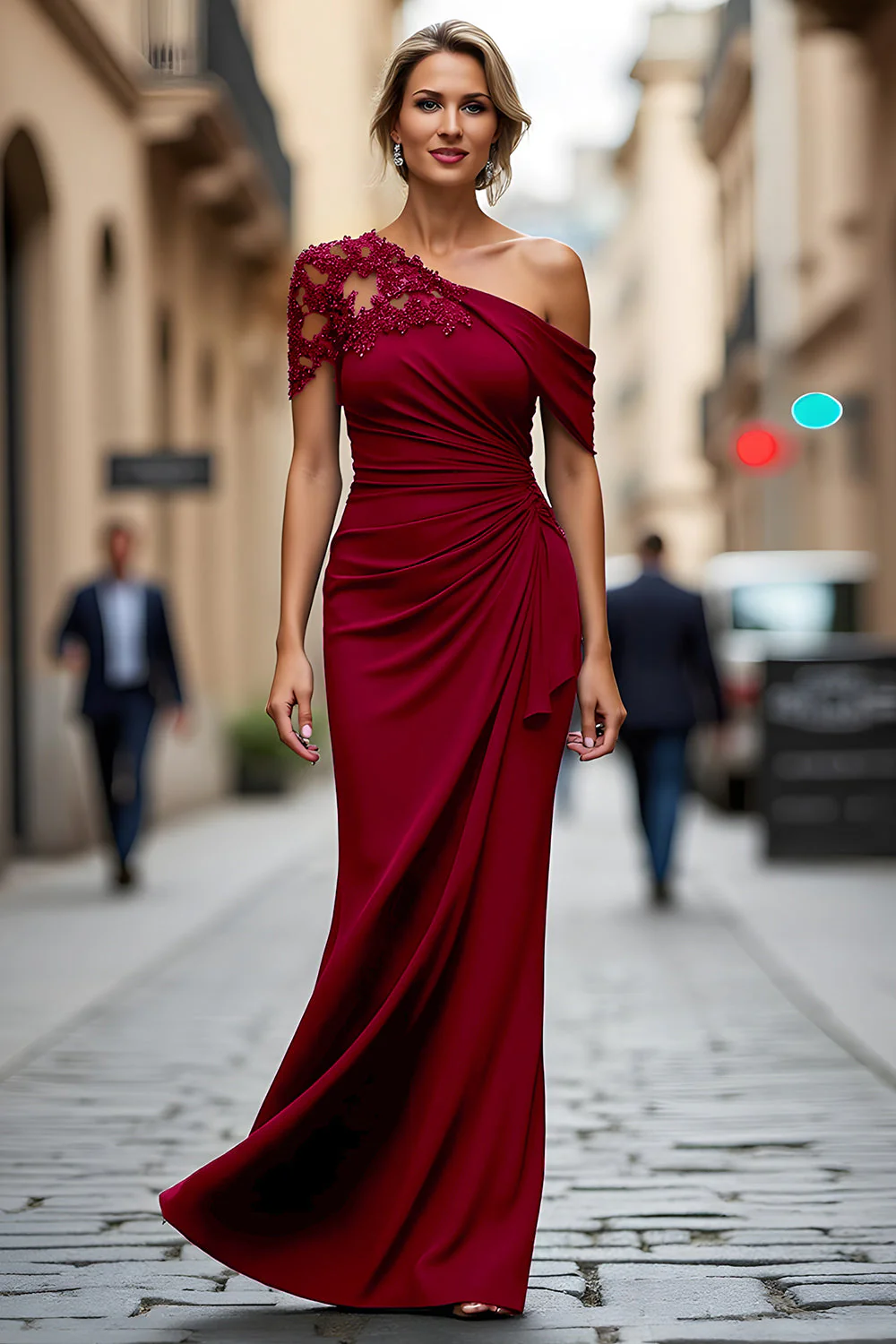 Robe mère de la mariée sirène noire asymétrique à appliques - Image 13