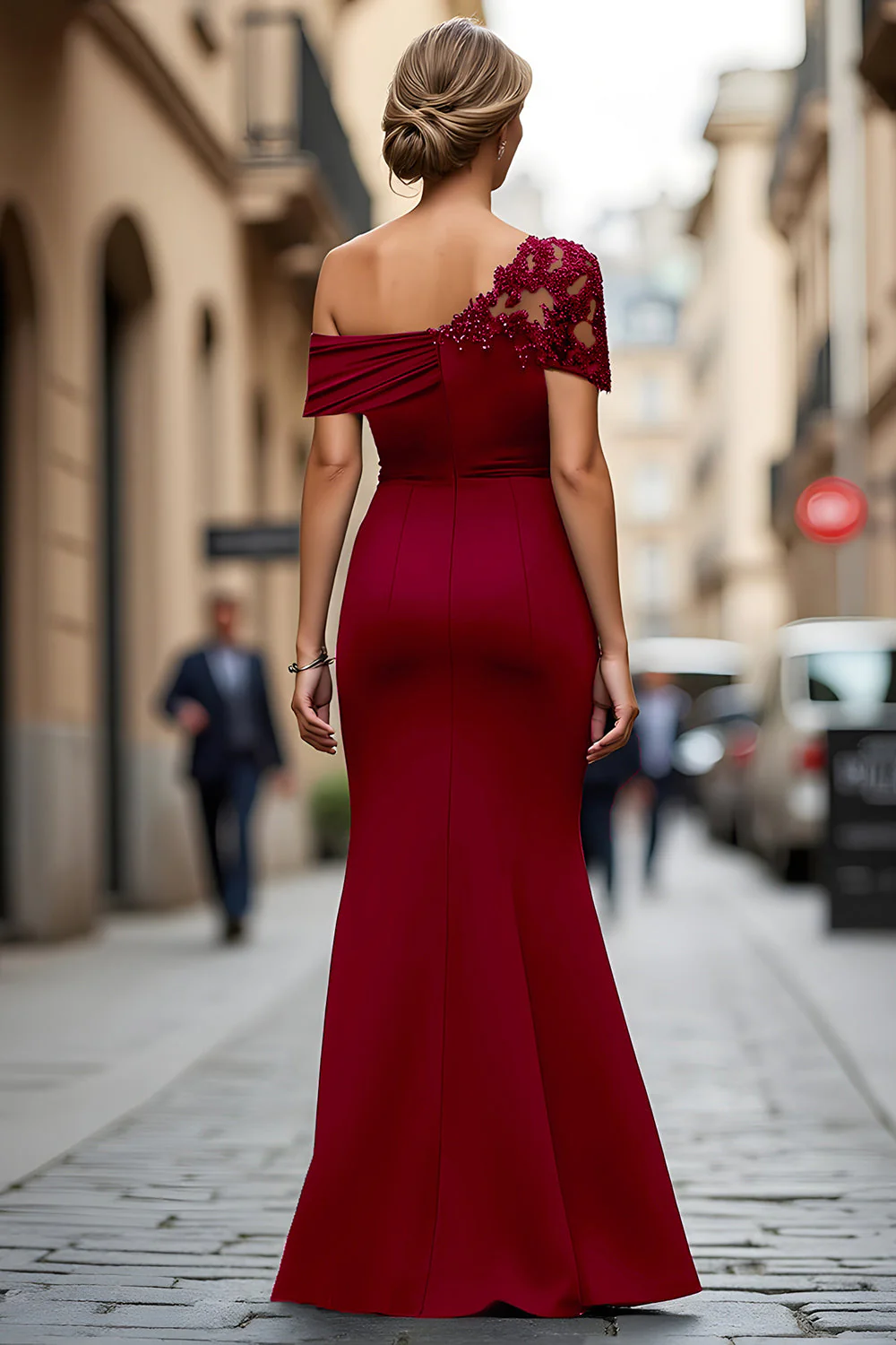 Robe mère de la mariée sirène noire asymétrique à appliques - Image 14