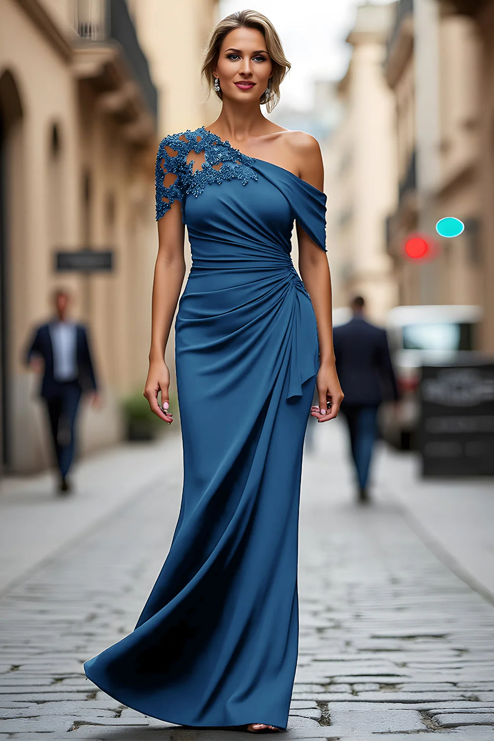 Robe mère de la mariée sirène noire asymétrique à appliques - Image 15