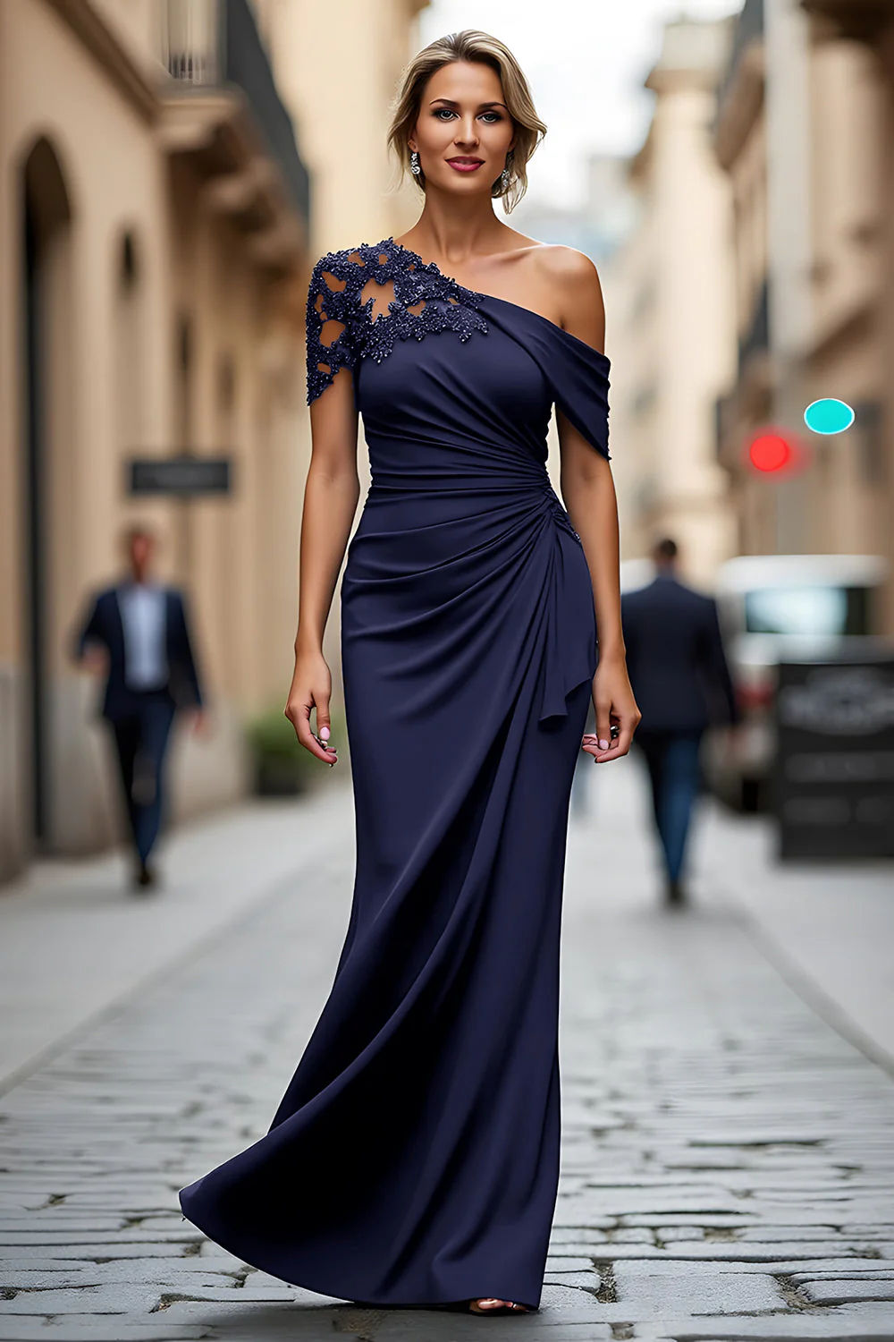 Robe mère de la mariée sirène noire asymétrique à appliques - Image 17