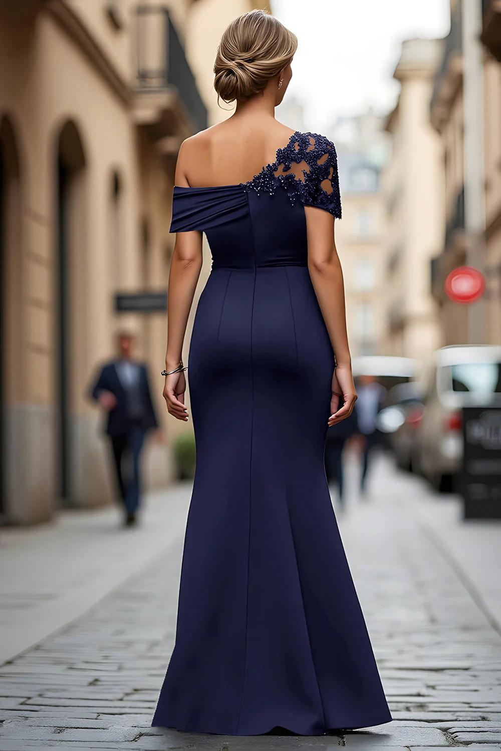 Robe mère de la mariée sirène noire asymétrique à appliques - Image 18