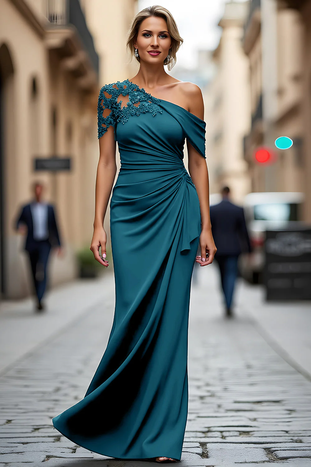 Robe mère de la mariée sirène noire asymétrique à appliques - Image 19