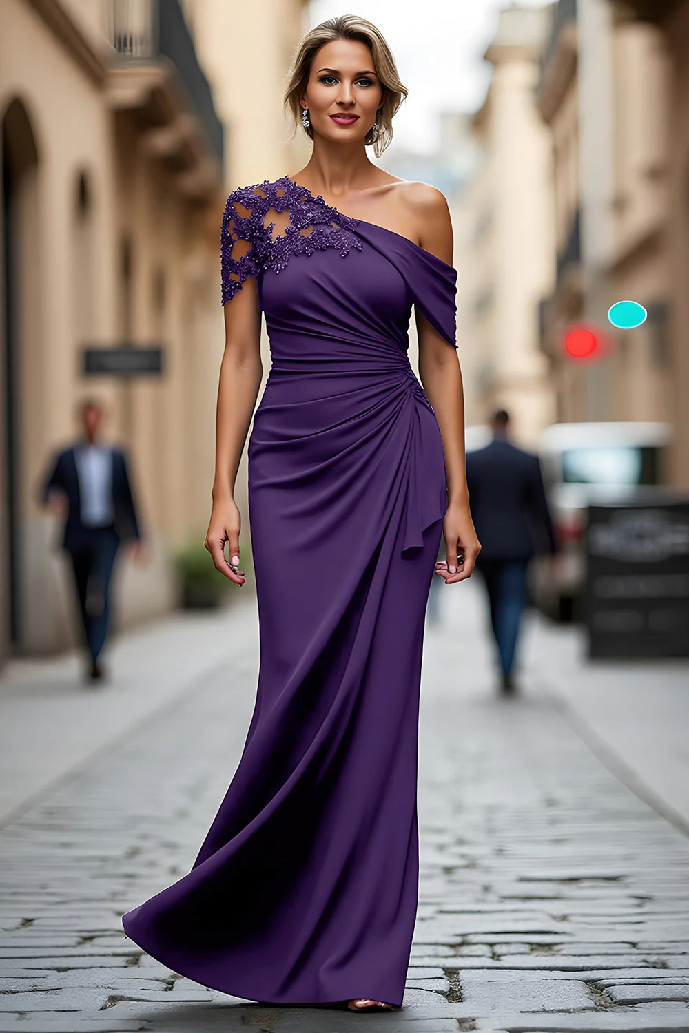 Robe mère de la mariée sirène noire asymétrique à appliques - Image 21
