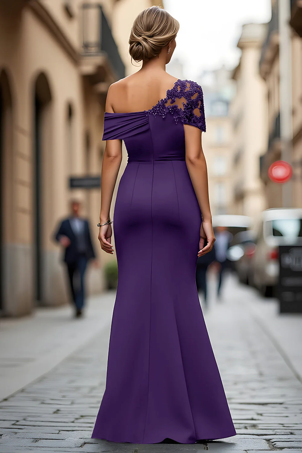Robe mère de la mariée sirène noire asymétrique à appliques - Image 22