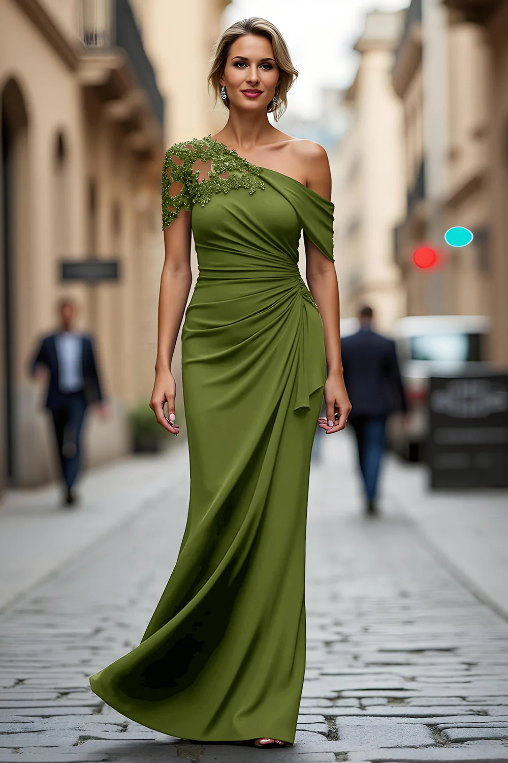Robe mère de la mariée sirène noire asymétrique à appliques - Image 27