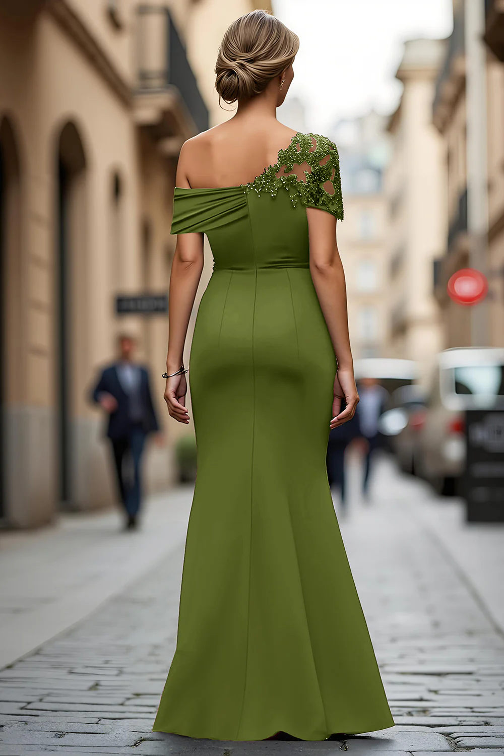 Robe mère de la mariée sirène noire asymétrique à appliques - Image 28