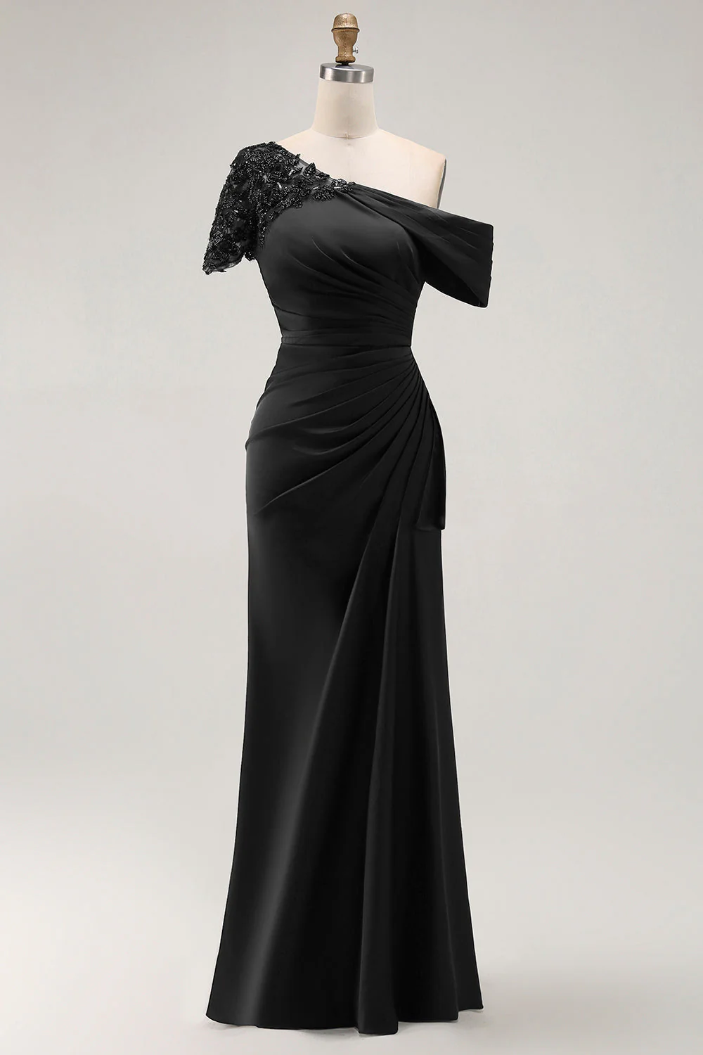 Robe mère de la mariée sirène noire asymétrique à appliques