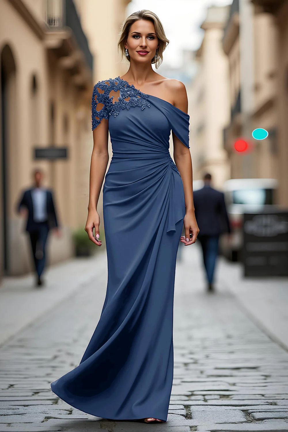 Robe mère de la mariée sirène noire asymétrique à appliques - Image 33