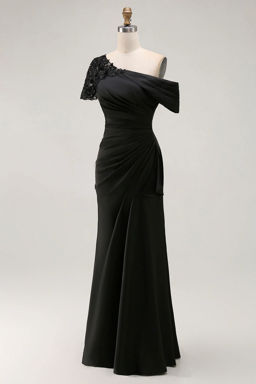 Robe mère de la mariée sirène noire asymétrique à appliques - Image 5