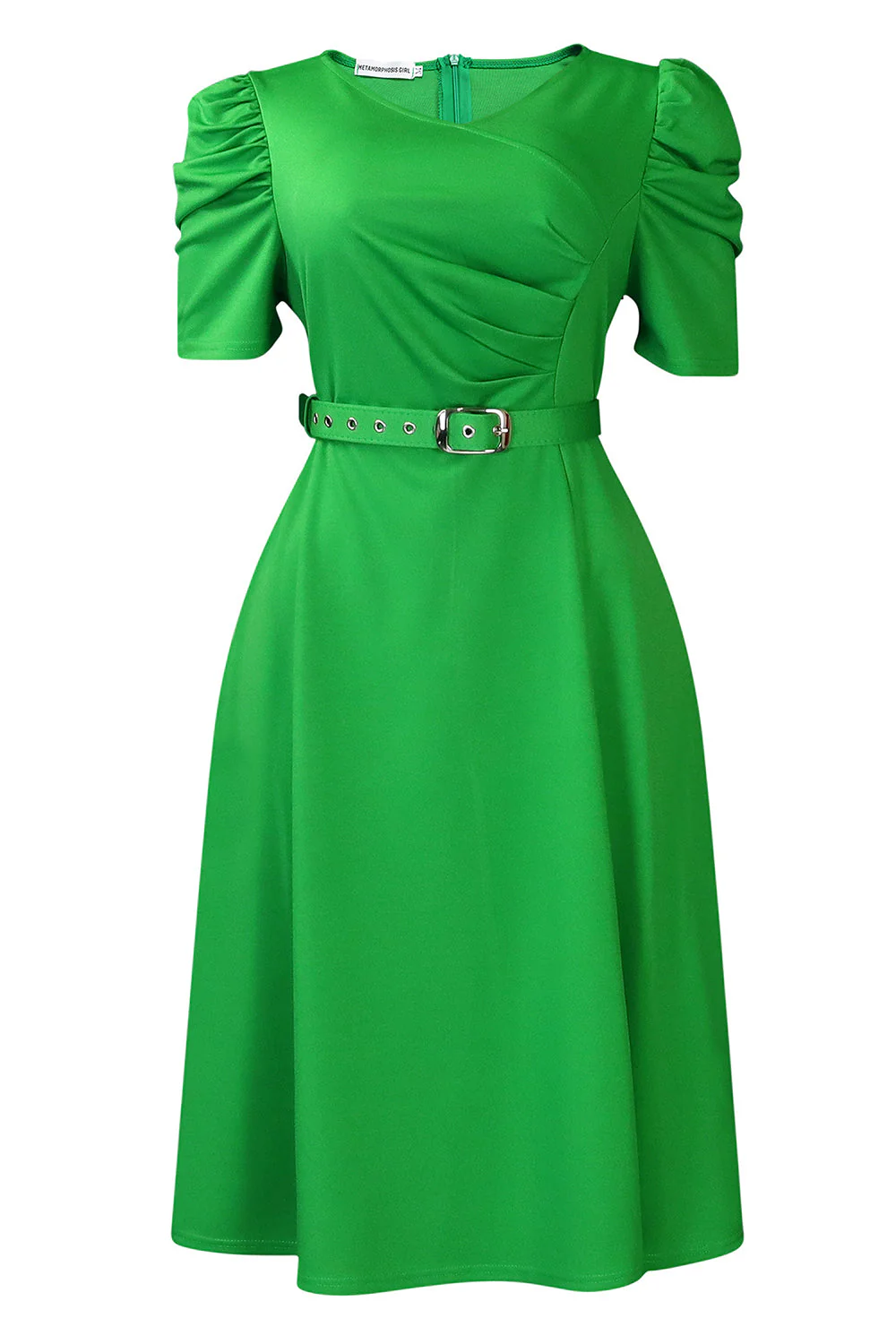 Robe de cocktail bleu royal à col en V à manches courtes avec ceinture - Image 12
