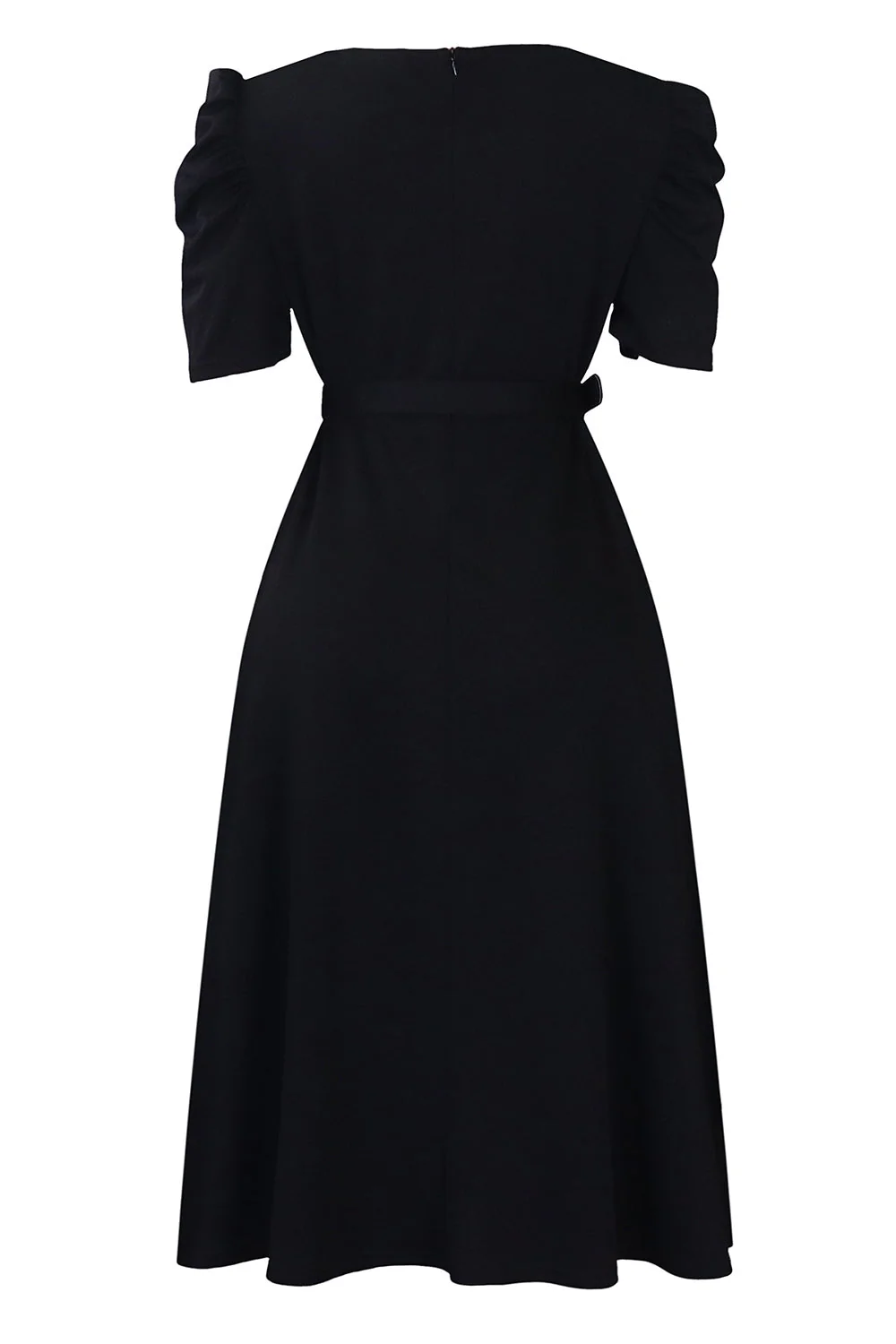 Robe de cocktail bleu royal à col en V à manches courtes avec ceinture - Image 5