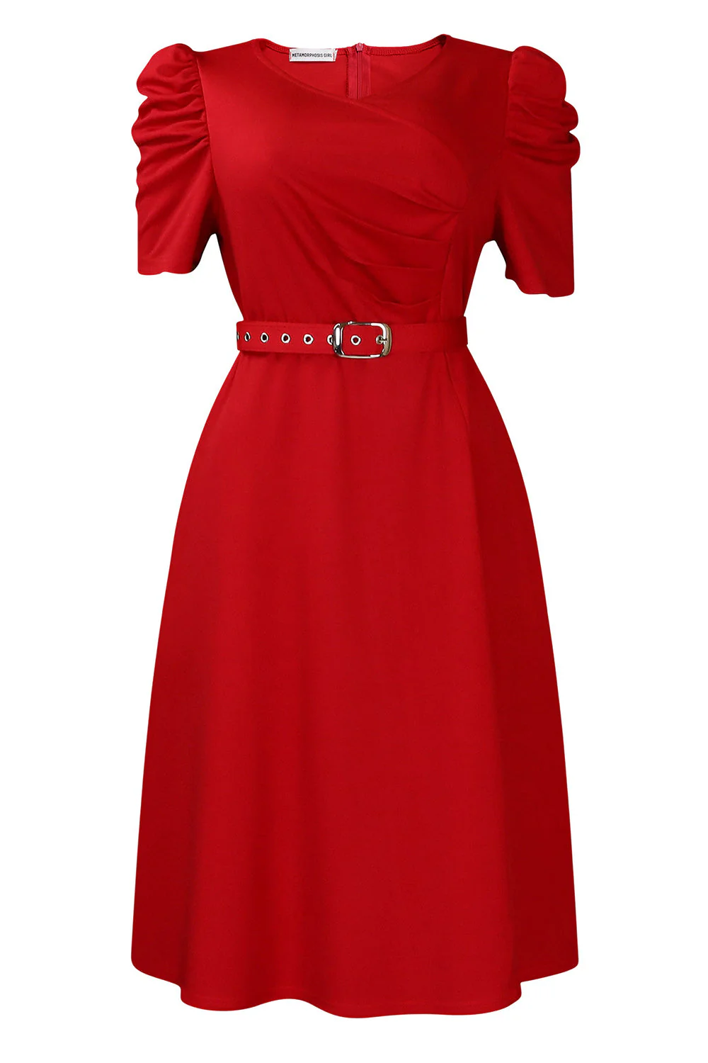 Robe de cocktail bleu royal à col en V à manches courtes avec ceinture - Image 9