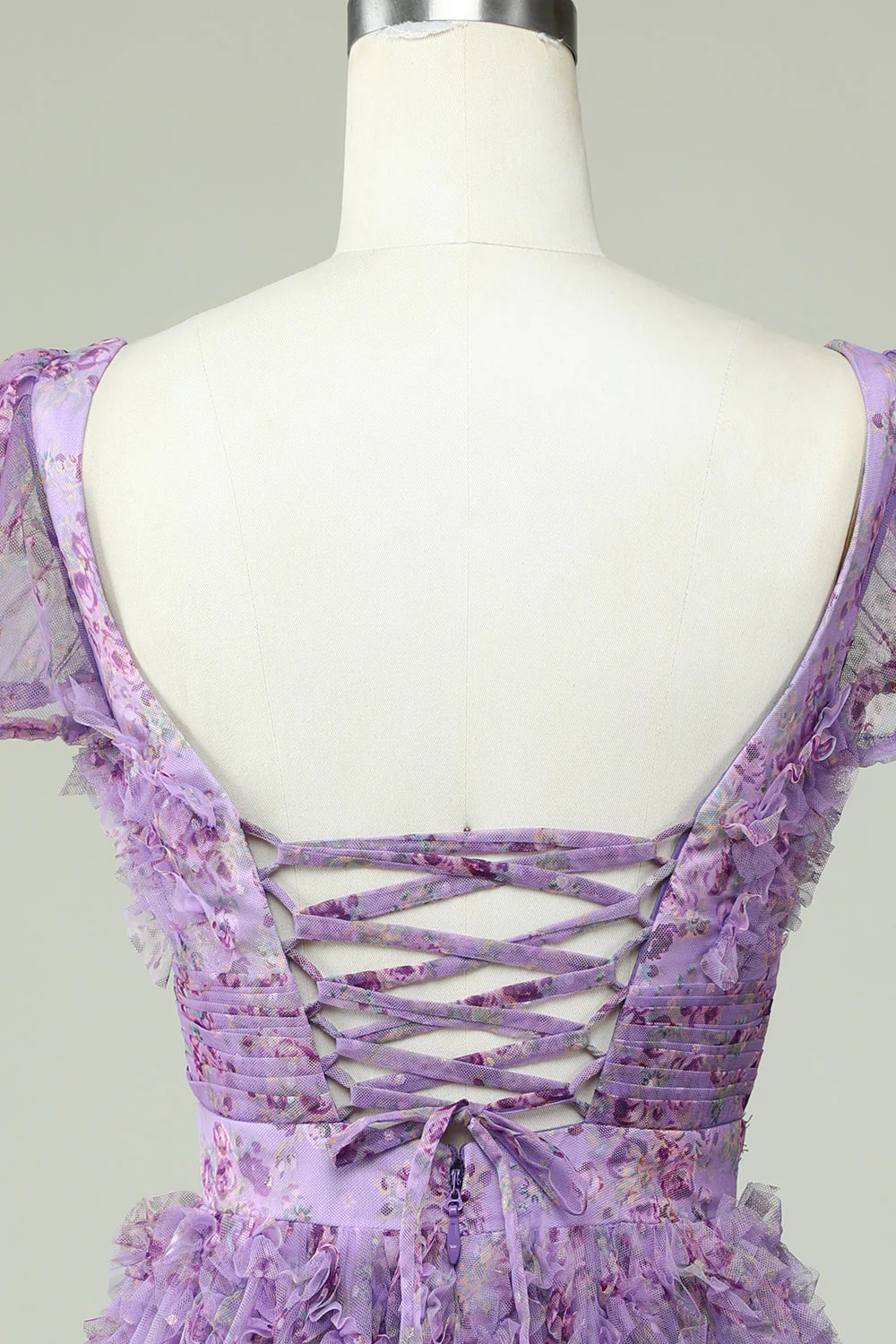 Robe de cocktail floral A Line avec volants - Image 11