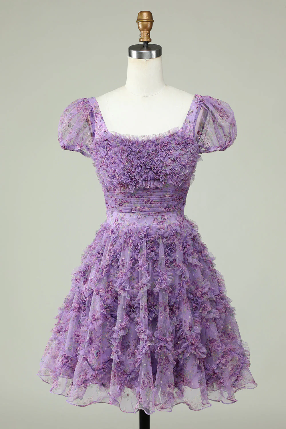 Robe de cocktail floral A Line avec volants - Image 6