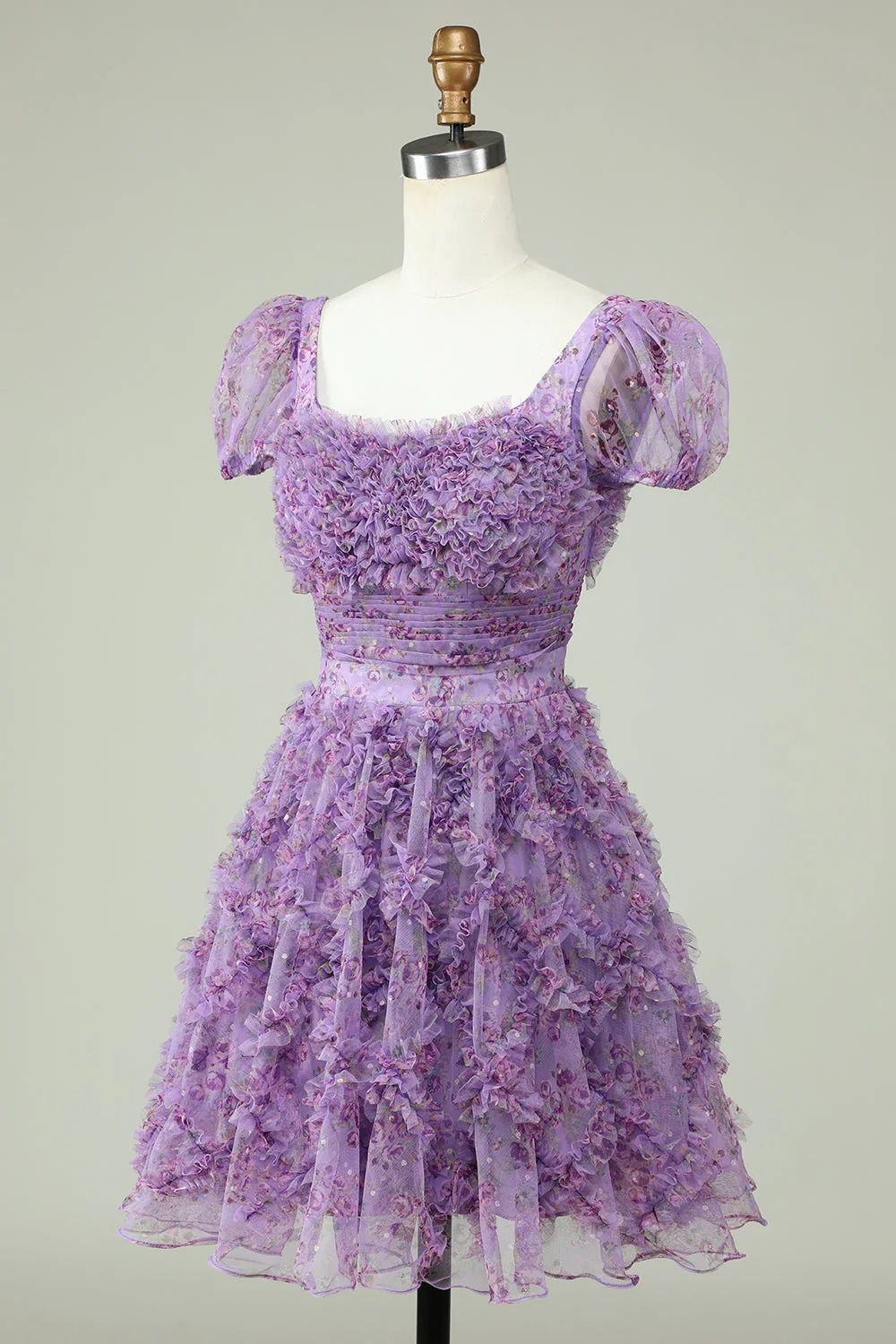 Robe de cocktail floral A Line avec volants - Image 8