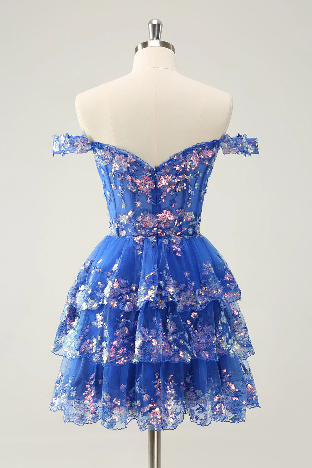 Robe de cocktail noire scintillante en forme de corset à épaules dénudées et en dentelle à plusieurs niveaux - Image 14