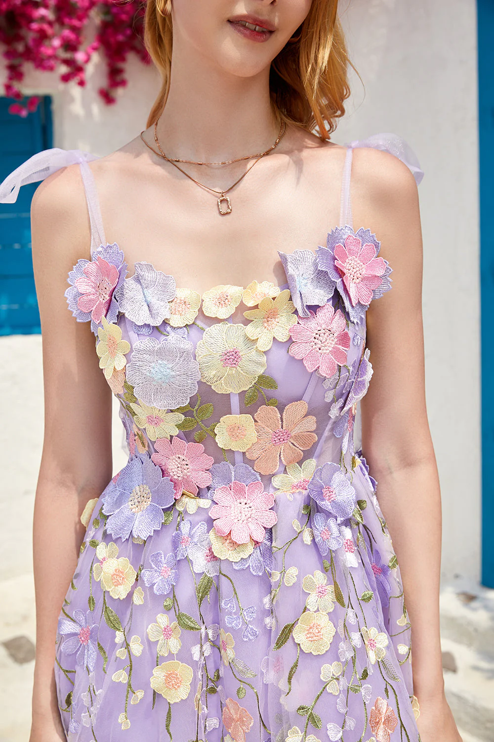 Robe de cocktail violette à corset mignon avec fleurs 3D - Image 4