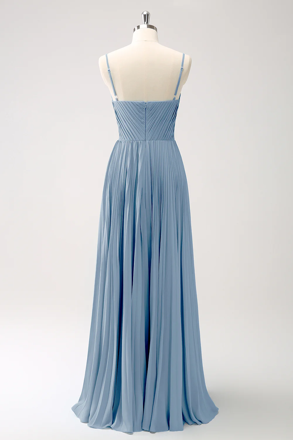 Robe de demoiselle d’honneur à bretelles spaghetti trapèze bleu paon - Image 22