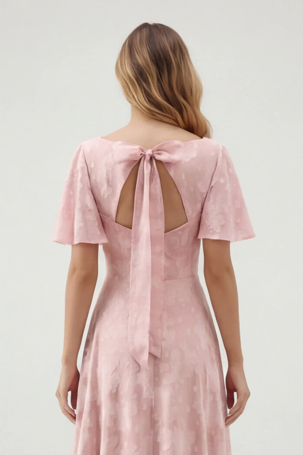 Robe de demoiselle d’honneur à manches courtes Green Floral A Line - Image 13
