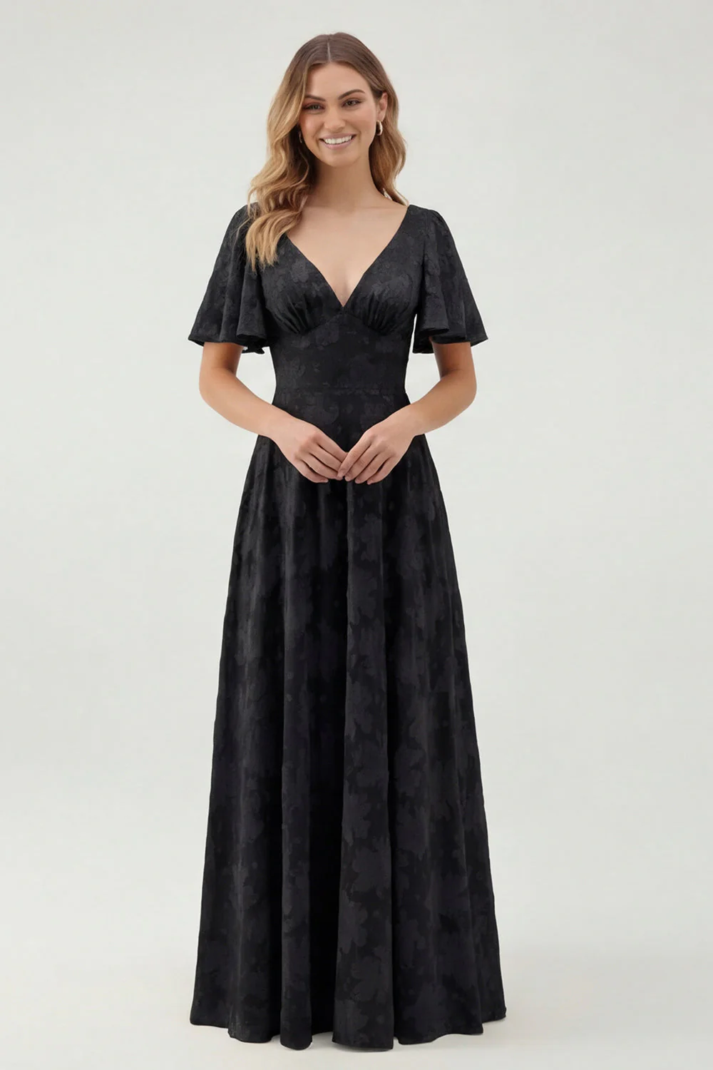 Robe de demoiselle d’honneur à manches courtes Green Floral A Line - Image 15
