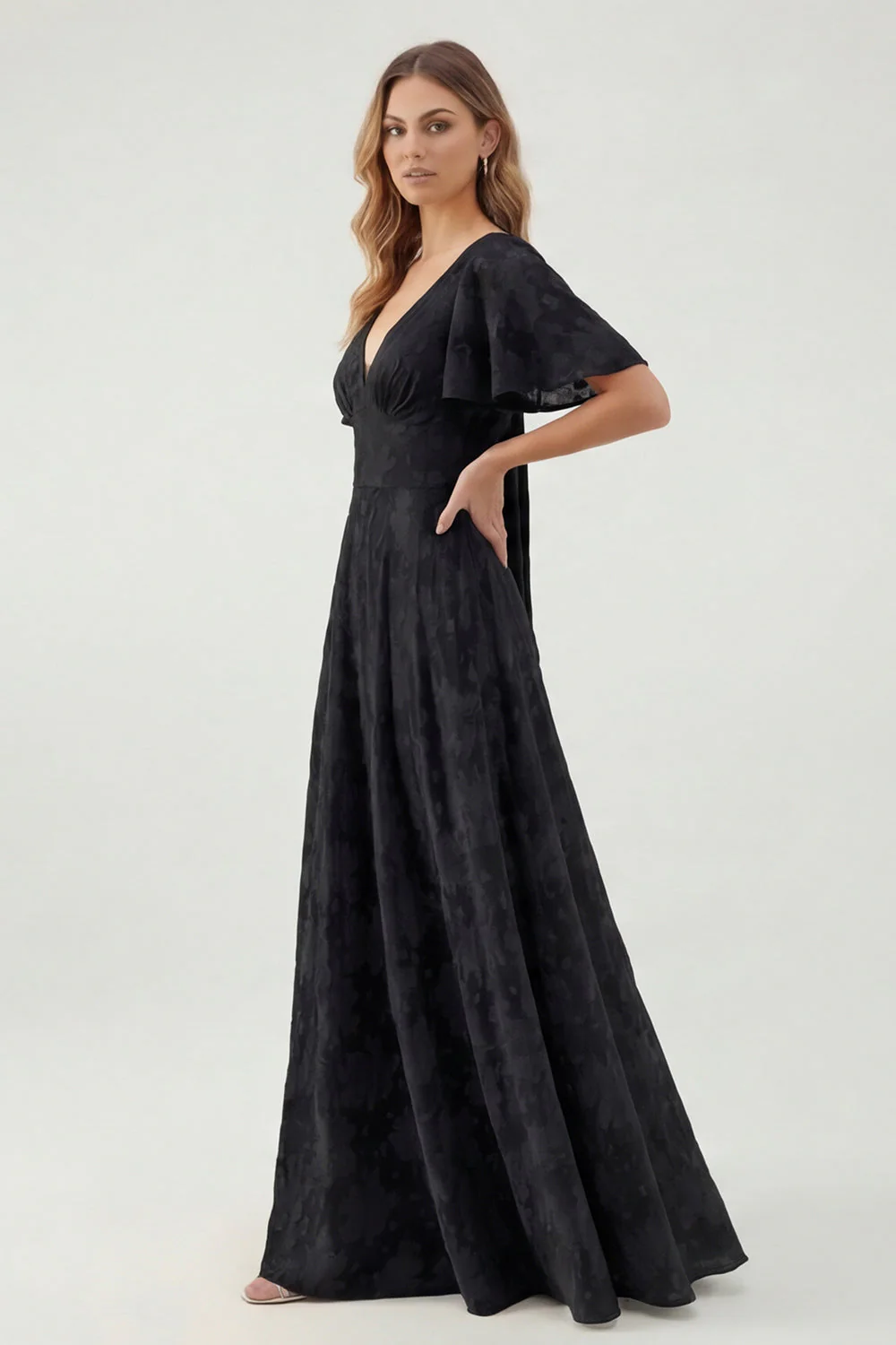 Robe de demoiselle d’honneur à manches courtes Green Floral A Line - Image 17