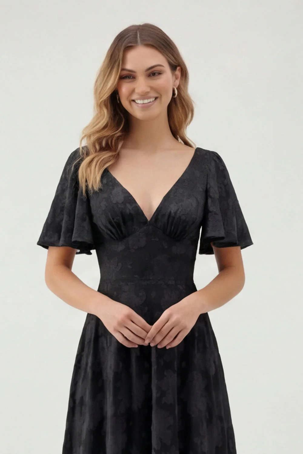 Robe de demoiselle d’honneur à manches courtes Green Floral A Line - Image 18