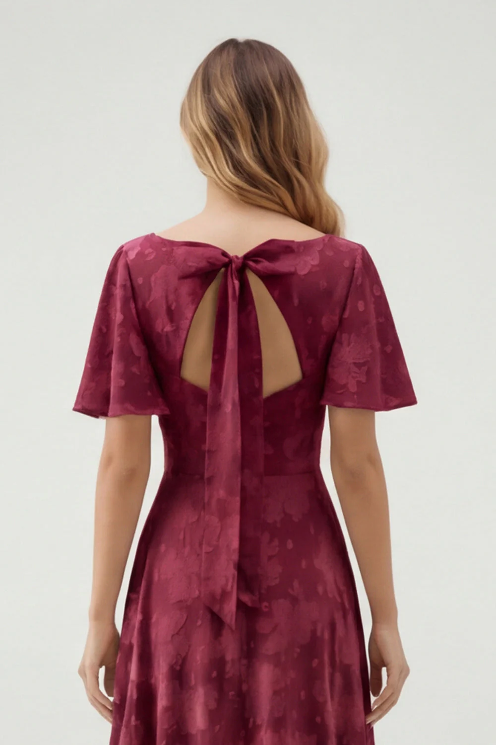Robe de demoiselle d’honneur à manches courtes Green Floral A Line - Image 25