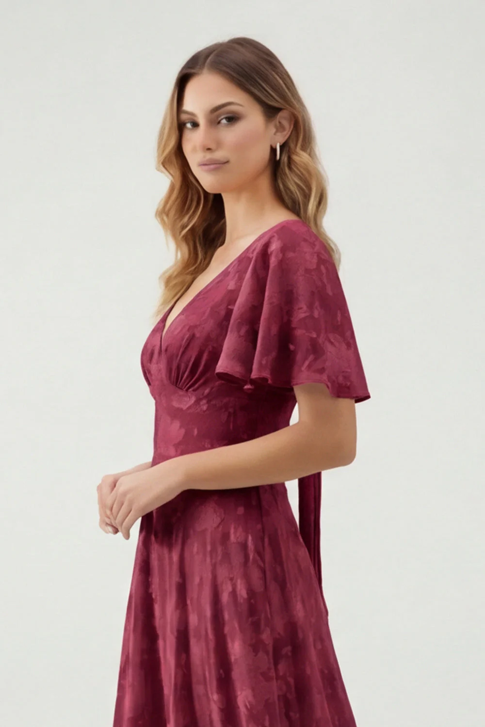 Robe de demoiselle d’honneur à manches courtes Green Floral A Line - Image 26