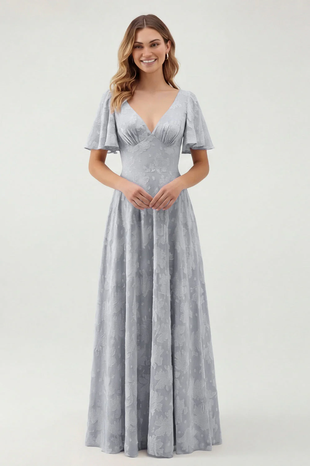 Robe de demoiselle d’honneur à manches courtes Green Floral A Line - Image 27
