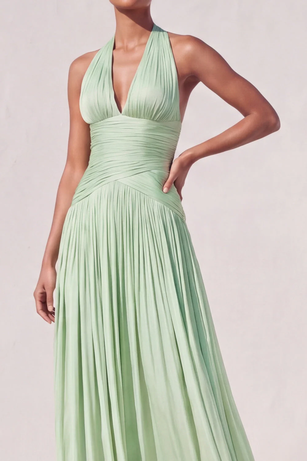 Robe de demoiselle d’honneur à plis vert clair à plis A - Image 4