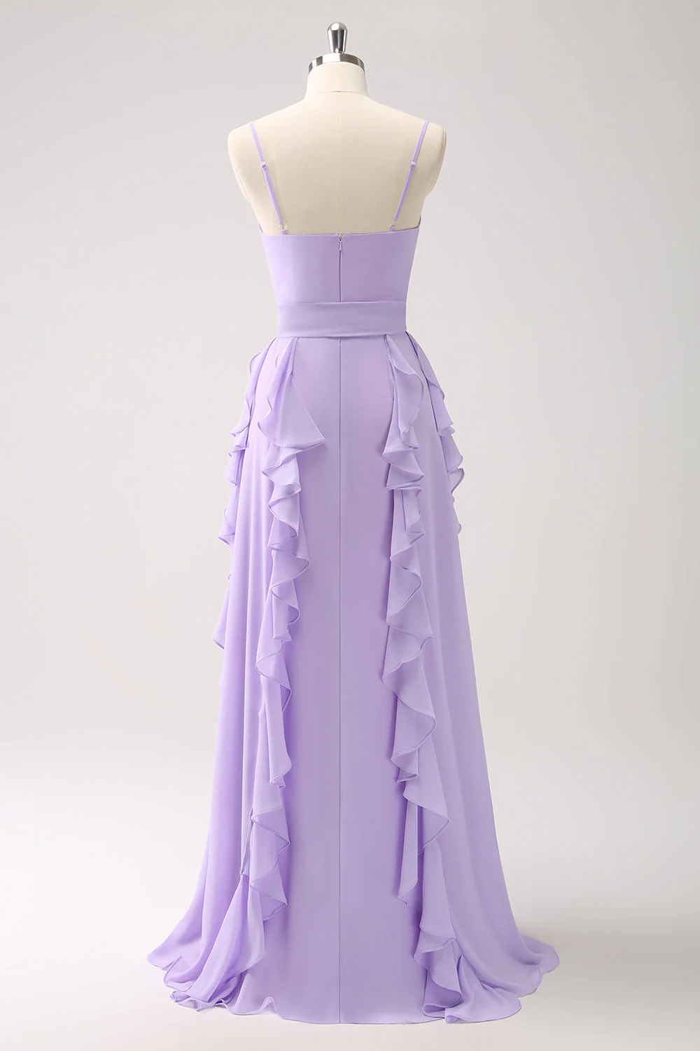 Robe de demoiselle d’honneur à volants en mousseline de soie lilas avec fente - Image 2