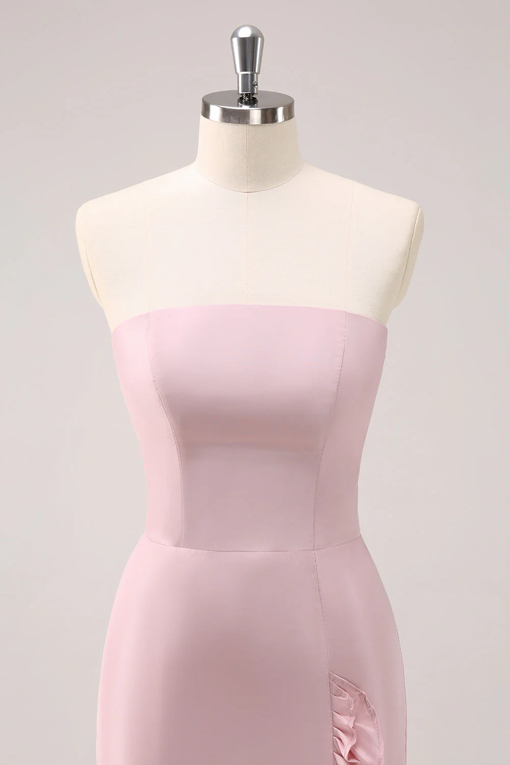 Robe de demoiselle d’honneur asymétrique à volants rose sans bretelles - Image 7