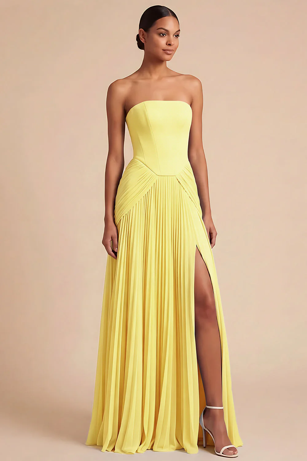 Robe de demoiselle d’honneur bleu clair plissée longue ligne avec fente - Image 15