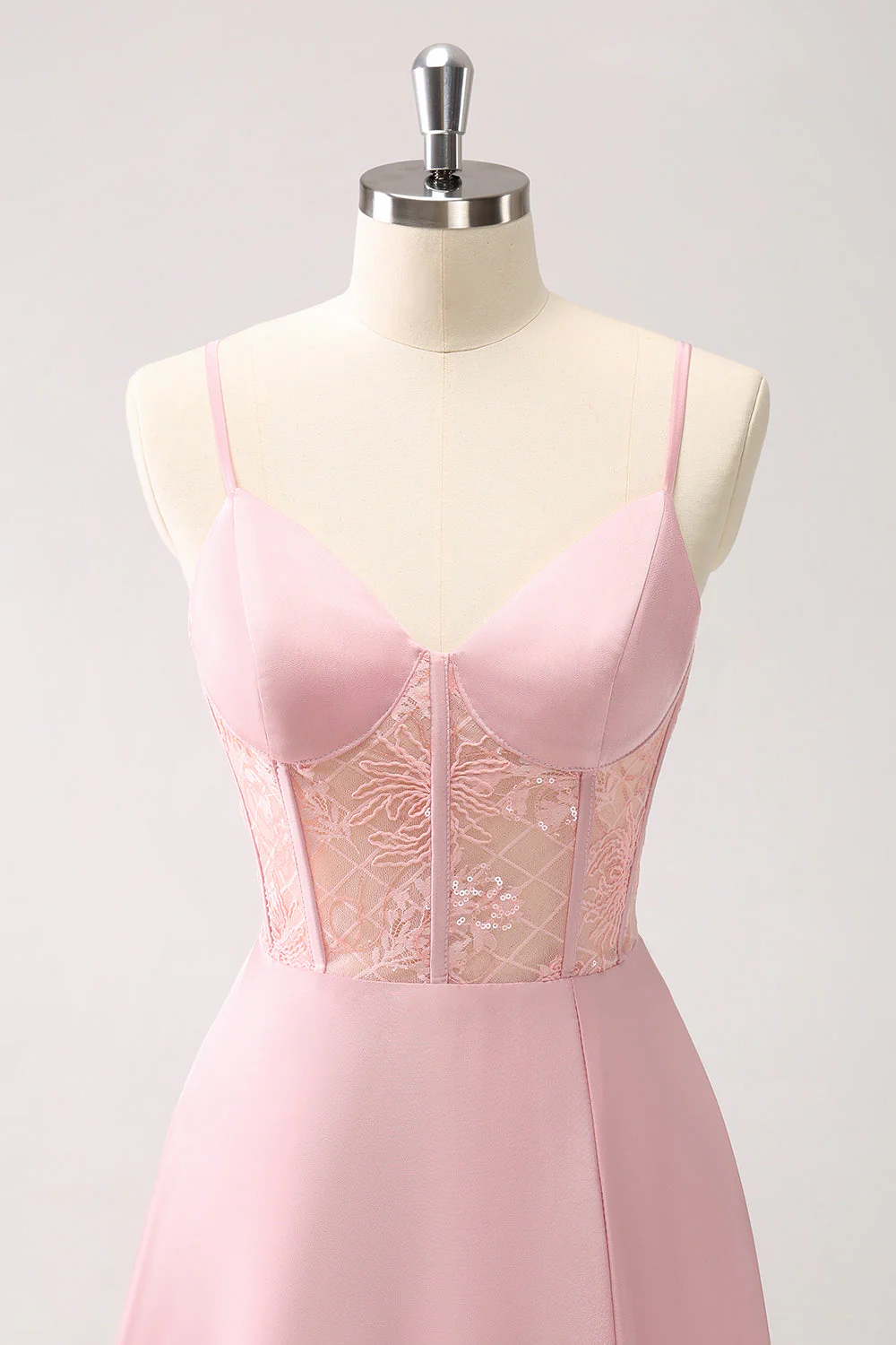 Robe de demoiselle d’honneur corset trapèze vert satiné avec fente - Image 11