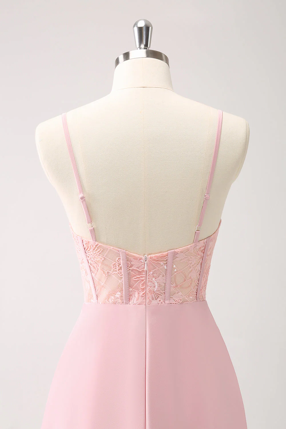 Robe de demoiselle d’honneur corset trapèze vert satiné avec fente - Image 12