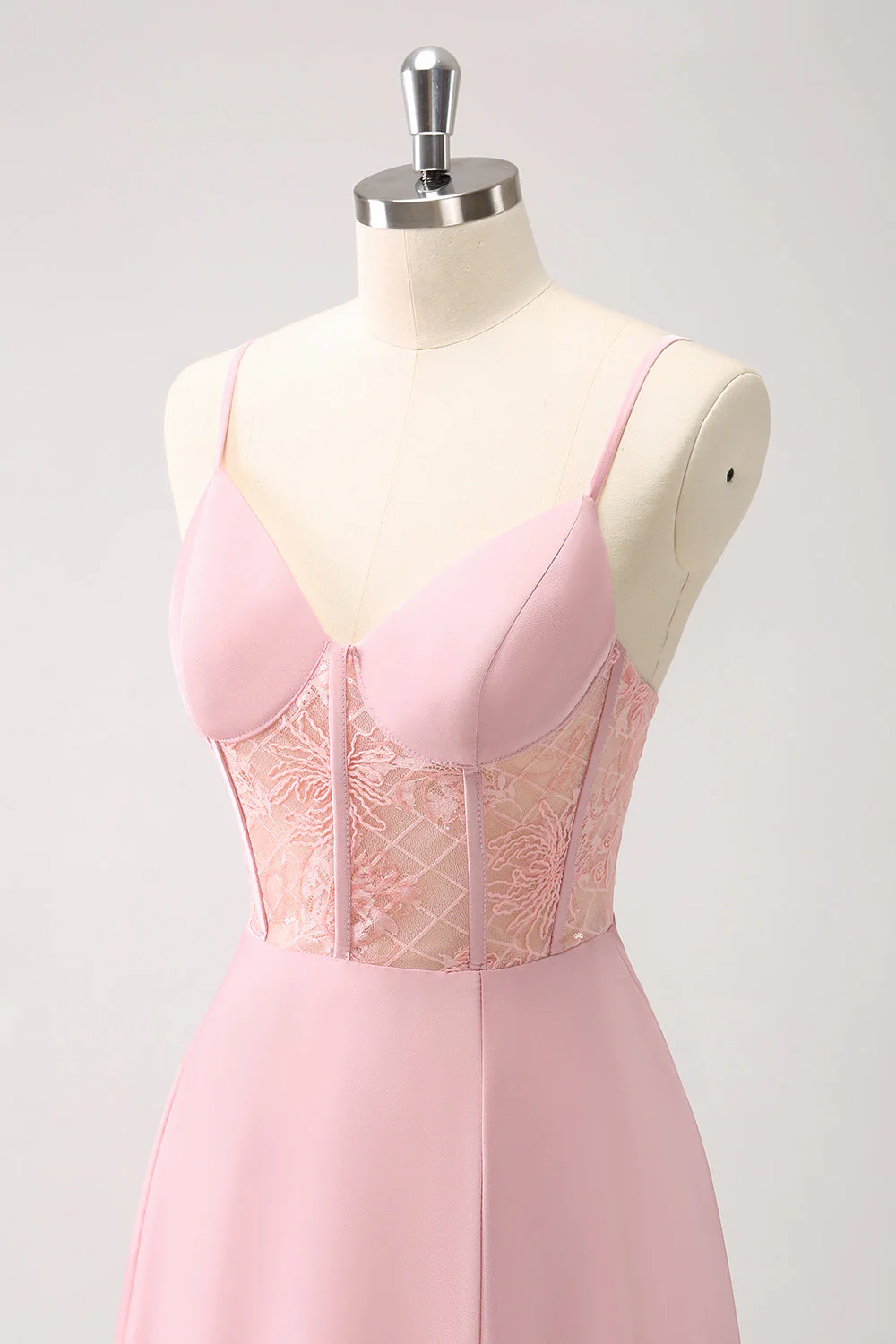 Robe de demoiselle d’honneur corset trapèze vert satiné avec fente - Image 13