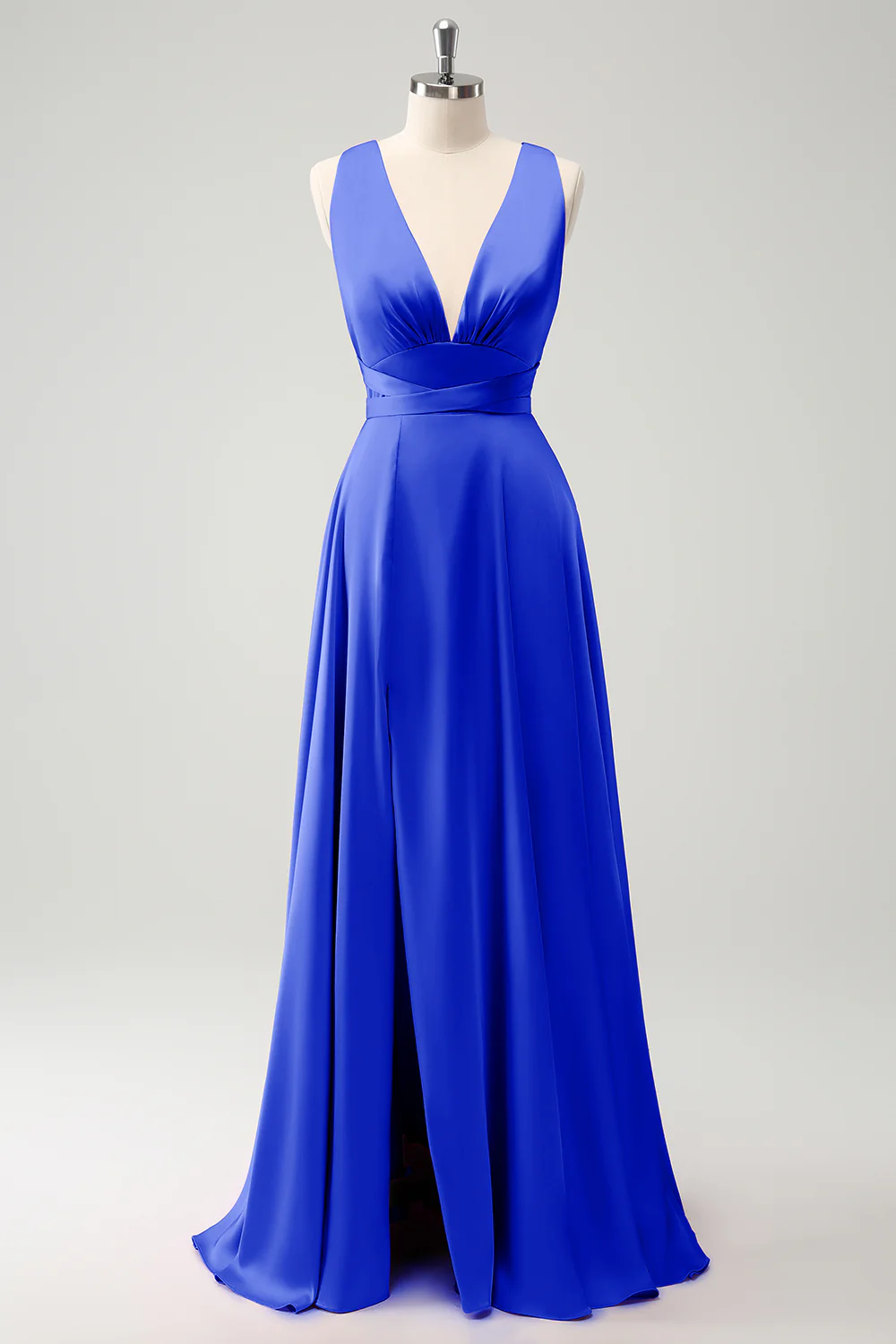 Robe de demoiselle d’honneur dos nu à col en V Paon A Line avec fente - Image 3