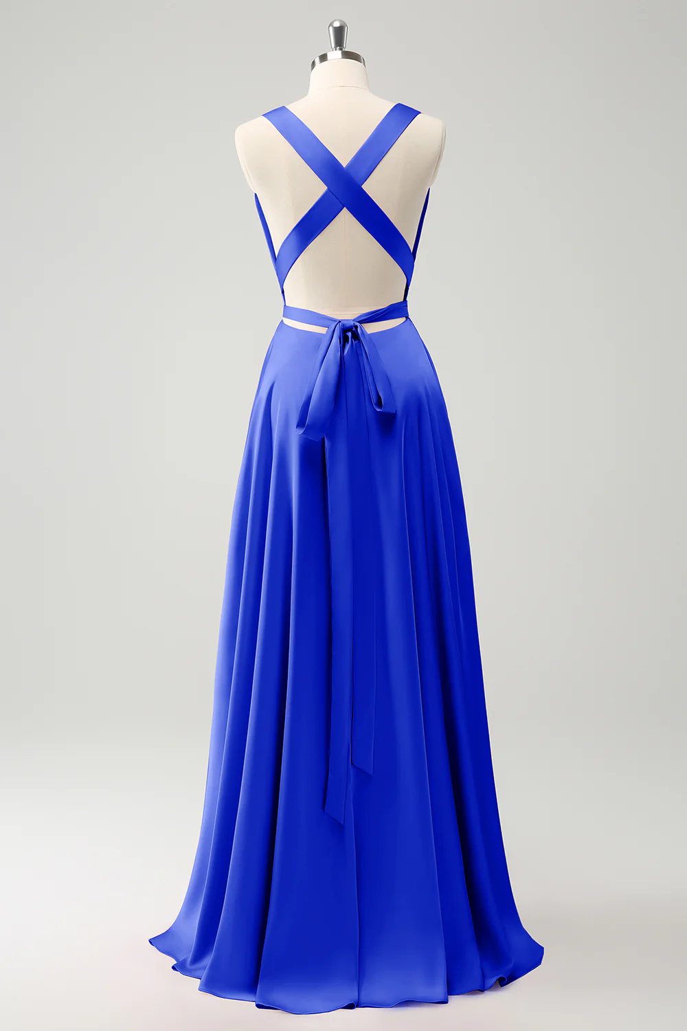 Robe de demoiselle d’honneur dos nu à col en V Paon A Line avec fente - Image 4