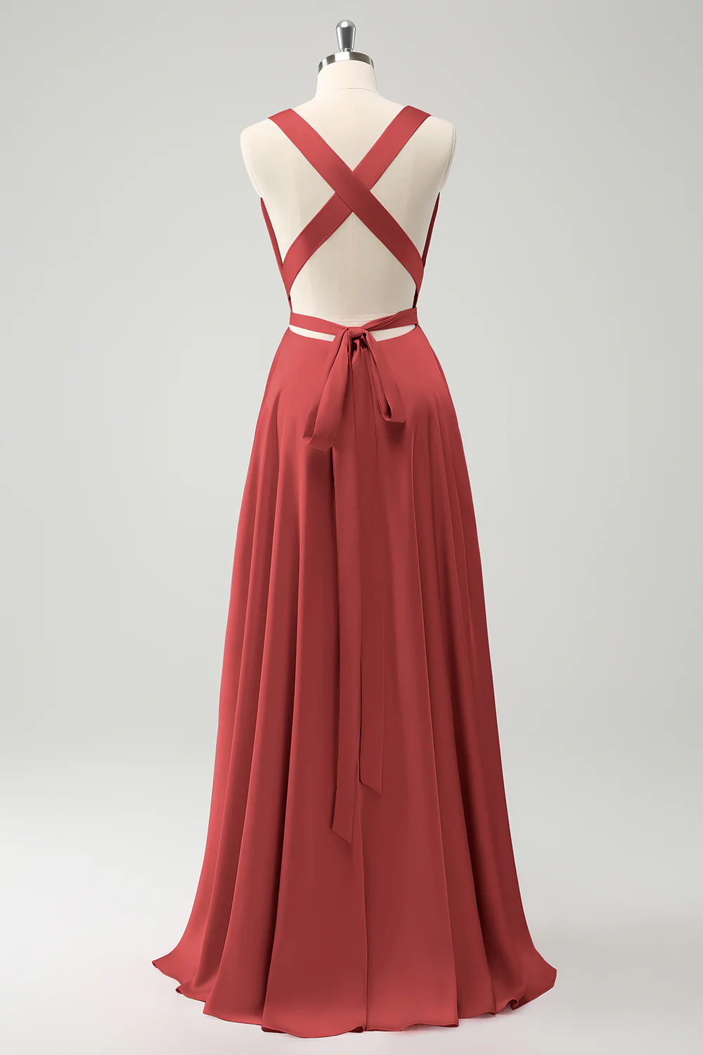 Robe de demoiselle d’honneur dos nu à col en V Paon A Line avec fente - Image 6
